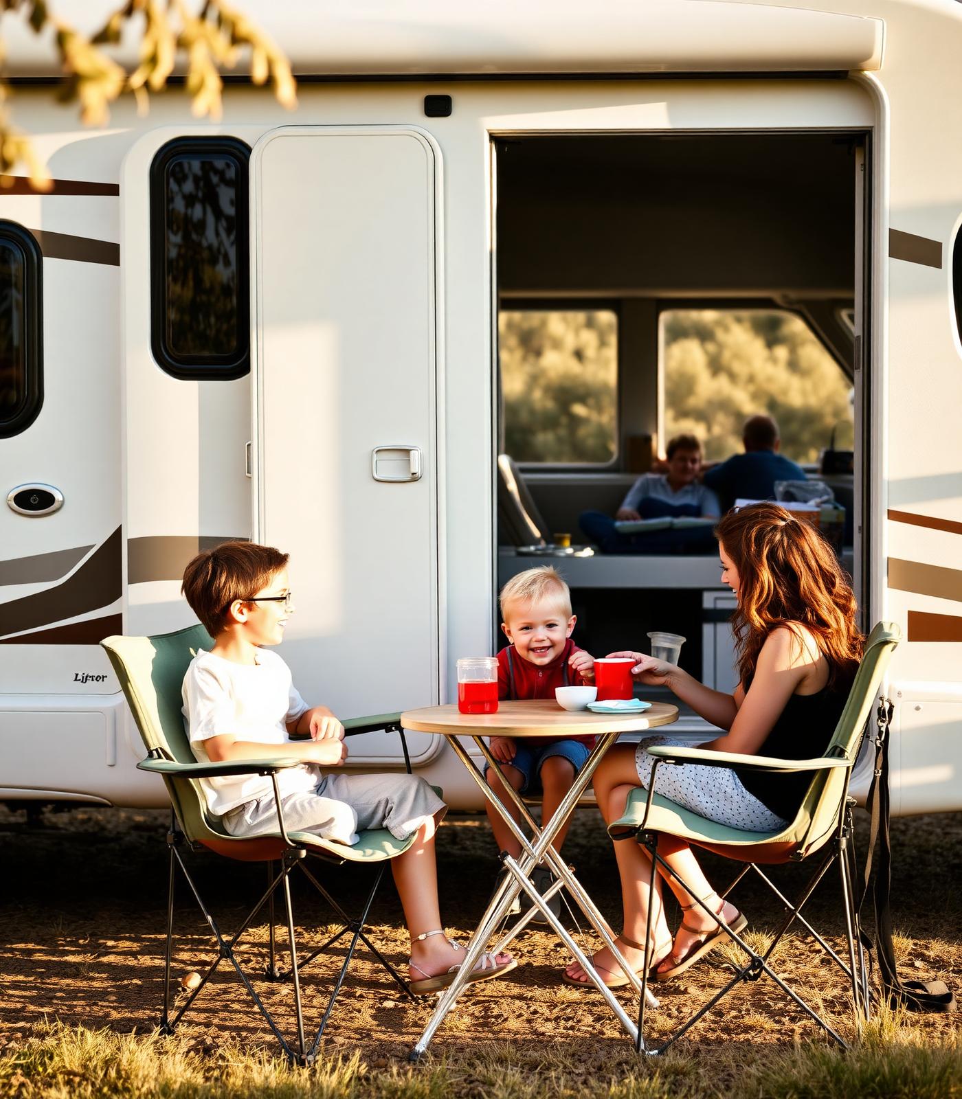 Family breakfast outside the motorhome